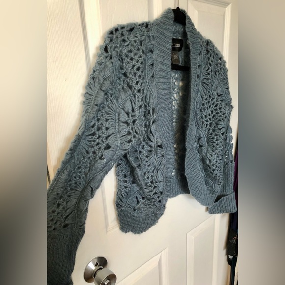 XL Blue Gray Designer Crop Knit Cardigan - Picture 4 of 8